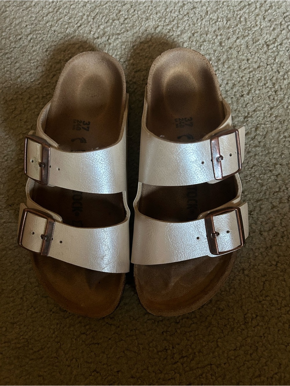 Birkenstock Women’s Double-Buckle Metallic Pearl Sandals 37
